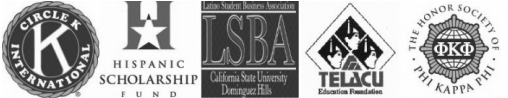 Circle K, Hispanic Scholarship Fund, LSBA, TELACU, Phi Kappa Phi Logos